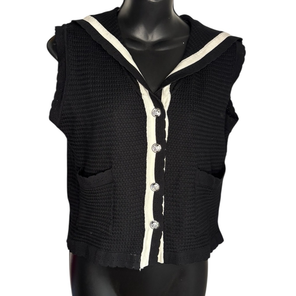 Greenwich V. Korean style black white Collar Sleeveless Knitted vest Tank Tops - Picture 1 of 10